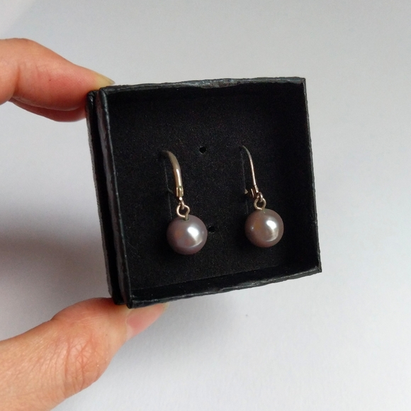 Blue Purple Pearl Earrings, Sterling Silver Dangle - Picture 2 of 3